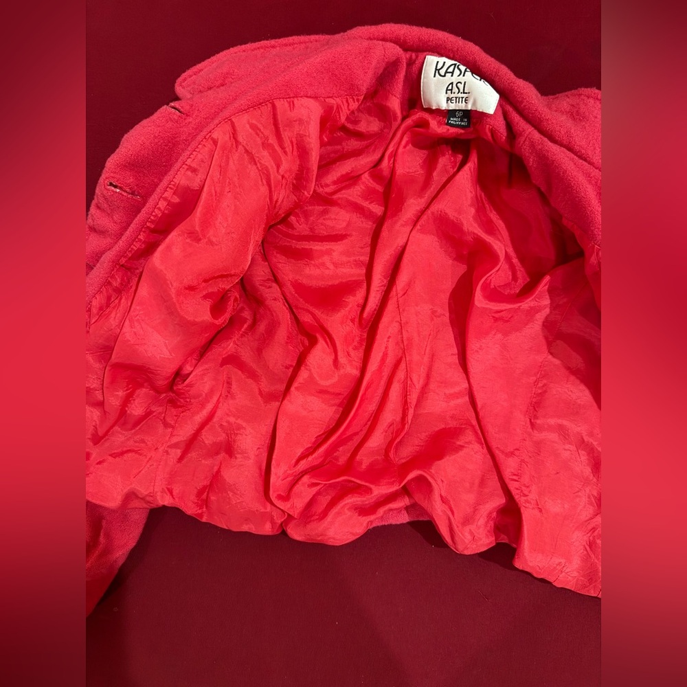 Vintage Petite Hot Pink 100% Wool Cropped Tailored Blazer - Picture 6 of 15
